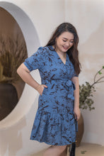 Load image into Gallery viewer, Hepburn Flounce Tea Dress in Dusty Blue
