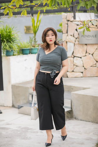 plus size black wide legged crop trousers