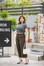 Load image into Gallery viewer, plus size olive green wide legged crop pants
