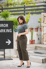 Load image into Gallery viewer, plus size dark green wide legged crop pants
