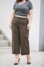 Load image into Gallery viewer, plus size olive green wide legged crop pants
