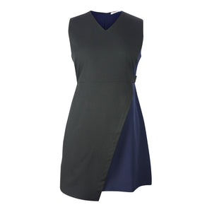 Plus size black and navy colour block sleeveless A-line dress