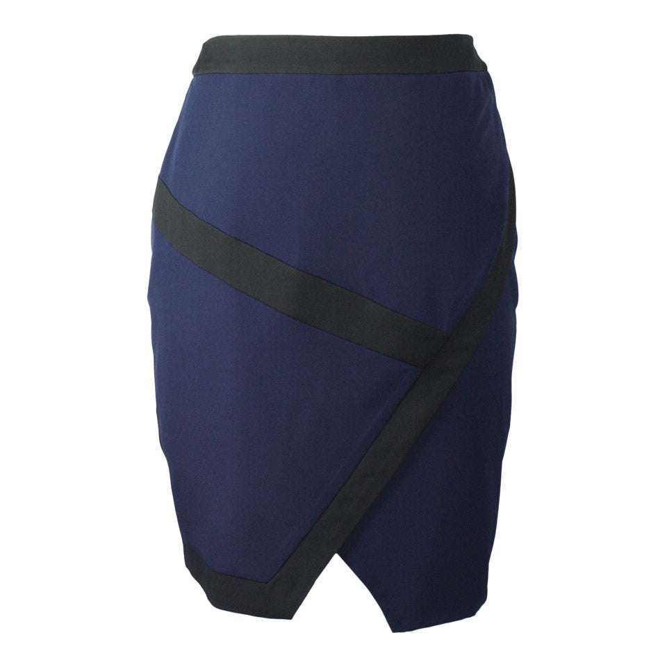 Black and navy colour block asymmetric hem skirt