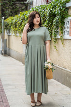 Load image into Gallery viewer, plus size green maxi dress with side ties 
