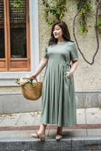 Load image into Gallery viewer, plus size green maxi dress with side ties 
