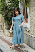 Load image into Gallery viewer, plus size blue maxi dress with side ties
