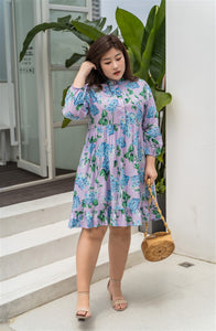 plus size purple and blue floral baby doll dress