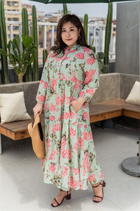 plus size green and pink floral maxi dress