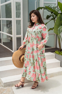 plus size green and pink floral maxi dress