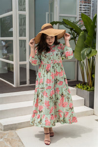 plus size green and pink floral maxi dress