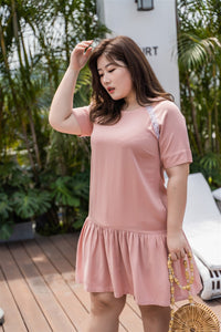 plus size pink drop waist dress with lace detail