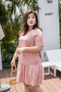 plus size pink drop waist dress with lace detail