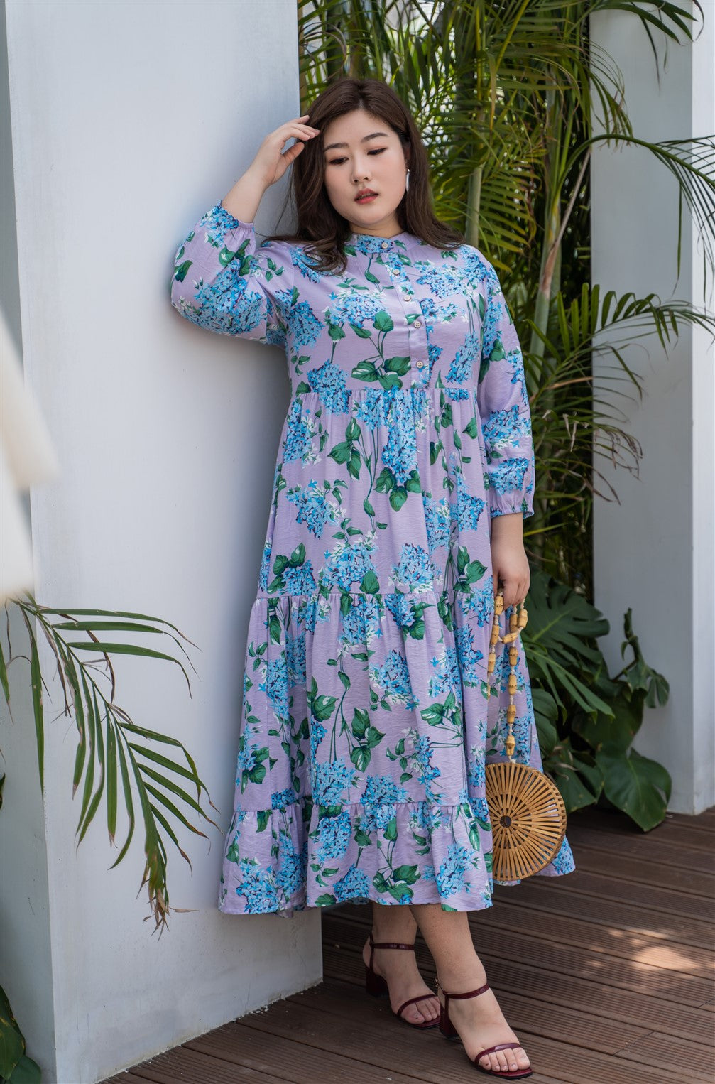 Purple floral dress plus size sale