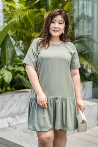 plus size green drop waist dress with lace details