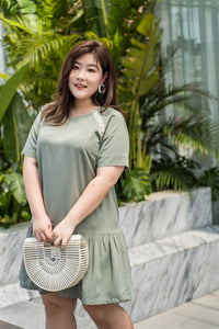 plus size green drop waist dress with lace details