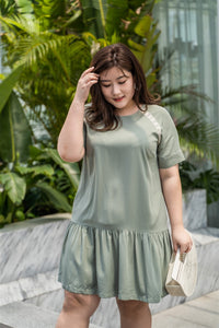 plus size green drop waist dress with lace details