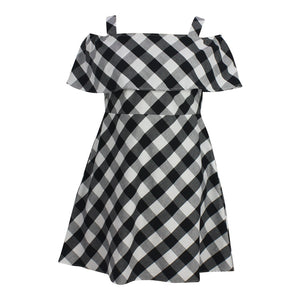 Plus Size Cold Shoulder Black and White Gingham Dress