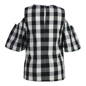 Plus size Cold Shoulder black and white Gingham Top