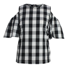 Load image into Gallery viewer, Plus size Cold Shoulder black and white Gingham Top
