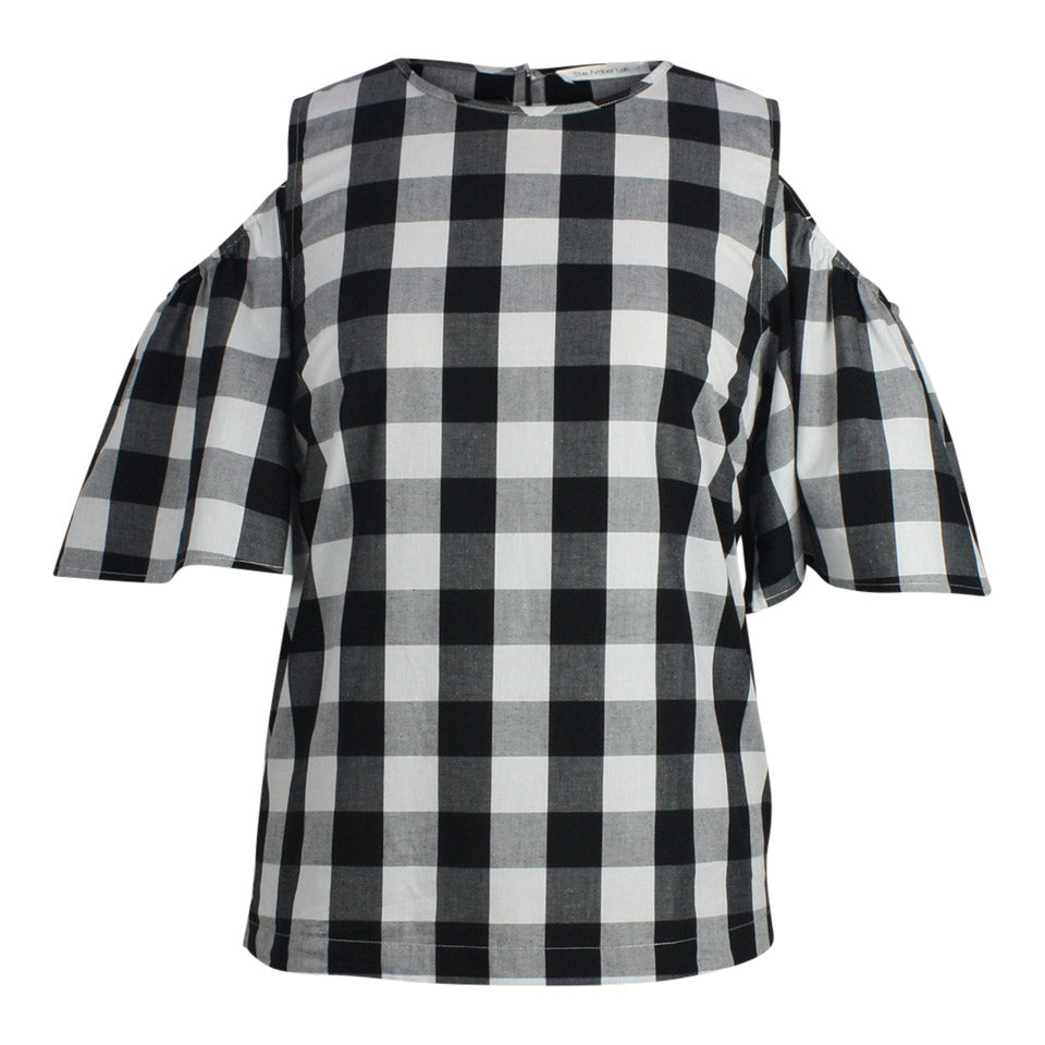 Plus size Cold Shoulder black and white Gingham Top