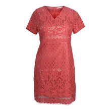 Load image into Gallery viewer, Plus size v -neck coral lace overlay dress
