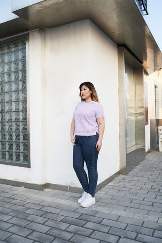 Plus Size Lilac Cotton Lace Top 