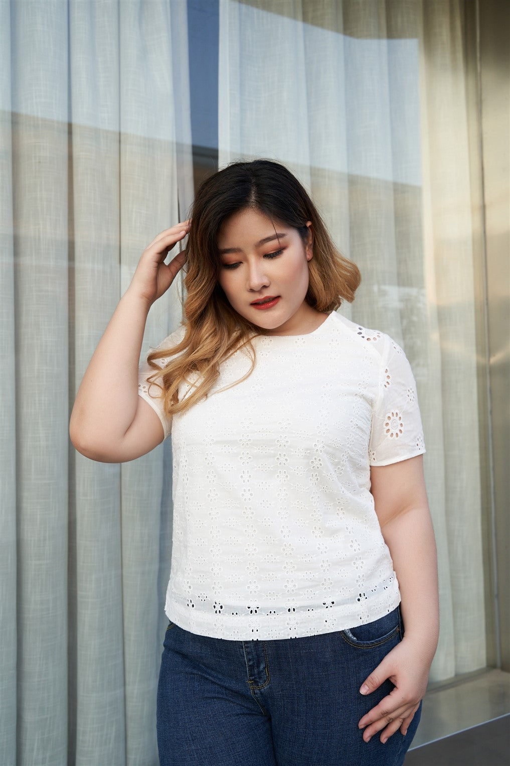 Plus Size White Cotton Lace Top 