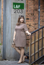 Load image into Gallery viewer, plus size brown a-line work dress with button details
