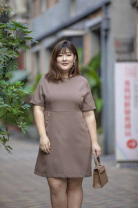 plus size brown a-line work dress with button details