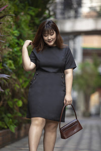 plus size black a-line work dress with button details