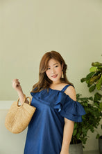 Load image into Gallery viewer, Capri Ruffle Toga Dress in Dark Denim
