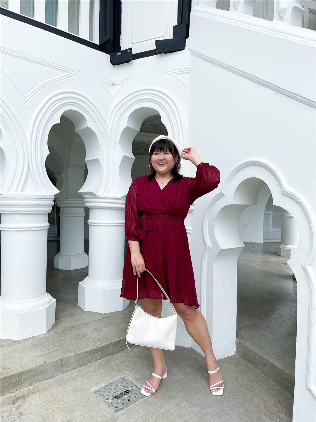 Deborah Dobby Dress in Maroon