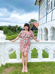 Cherry Scoop Neck Dress in White