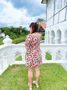 Cherry Scoop Neck Dress in White