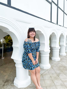 Cherry Scoop Neck Dress in Blue