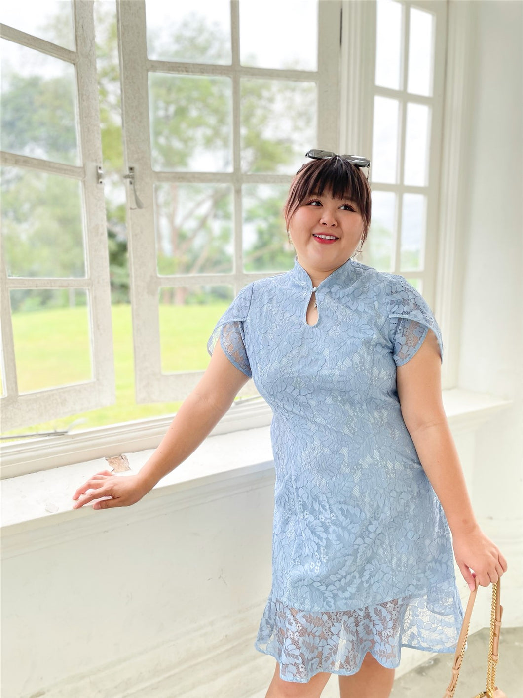 Ruyi Lace Cheongsam in Baby Blue The Amber Loft Ruyi Lace Cheongsam in Baby Blue The Amber Loft