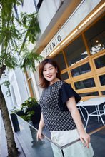 Load image into Gallery viewer, plus size black and white graphic fluttersleeve tee 
