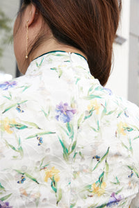 Chang Le Floral Cotton Lace Cheongsam in Green