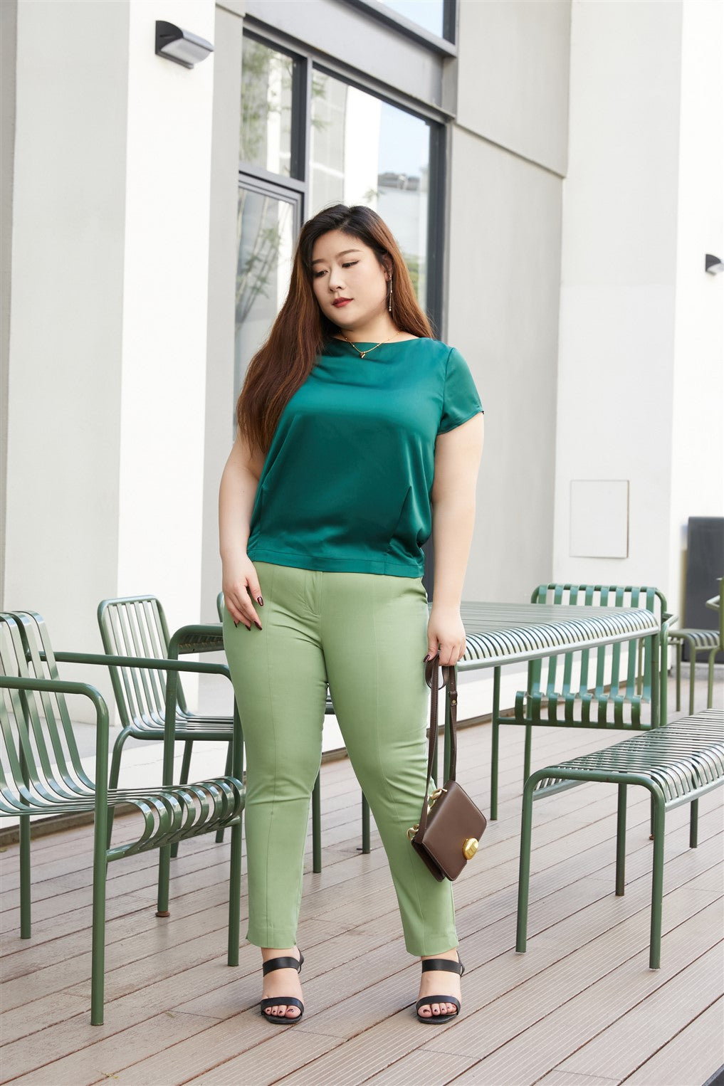 Paige Satin Top in Emerald